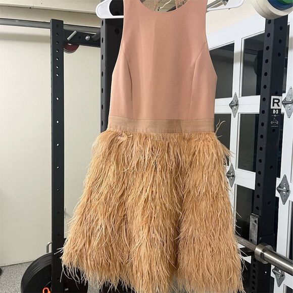 Alice + Olivia Philomena Lace High Neck Mini Dress Pink Feather Skirt Women's - Picture 11 of 14